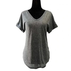 Ricki’s Linen Blend T-Shirt Loose Fit V Neck Short Sleeves Charcoal Grey Side XS